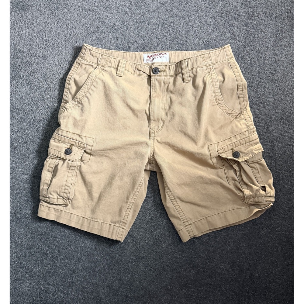 Arizona Jean Co Mens Khaki Cargo Shorts Tan Cotton Twill Size 33 Utility Hiking